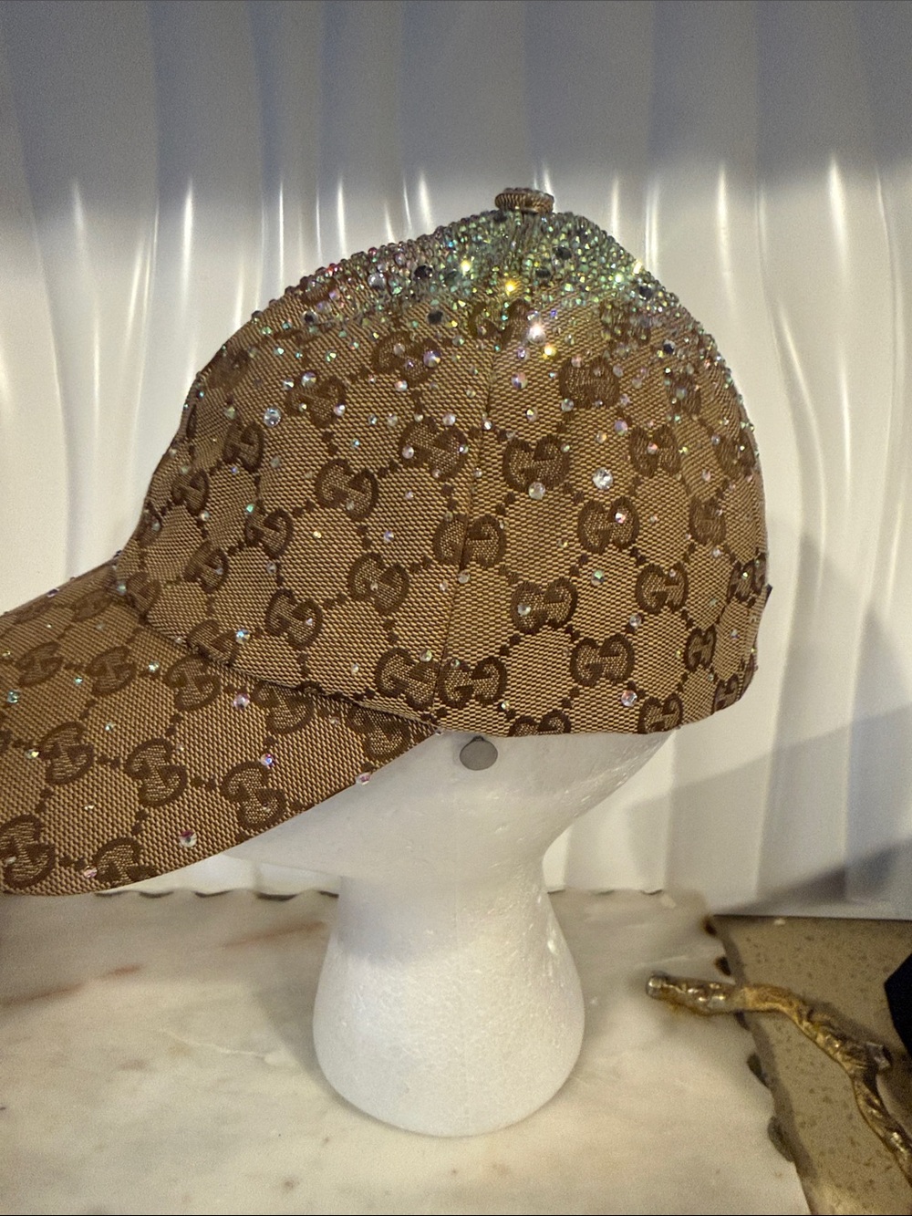Gucci Brown GG Monogram Crystal Accent Baseball Cap - Picture 4 of 6